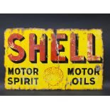 A Shell Motor Spirit and Motor Oils rectangular double sided enamel sign by Protector, lacking