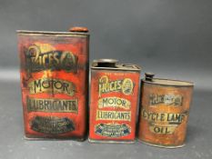 A Price's Motor Lubricants half gallon can, a matching quart can and a similar pint oval Cycle