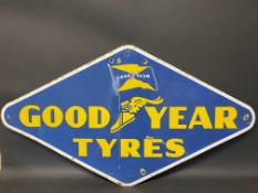 A large Goodyear Tyres lozenge shaped enamel sign, 48 x 26 1/2".