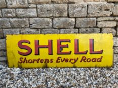 A Shell Shortens Every Road rectangular enamel sign, 54 x 18".