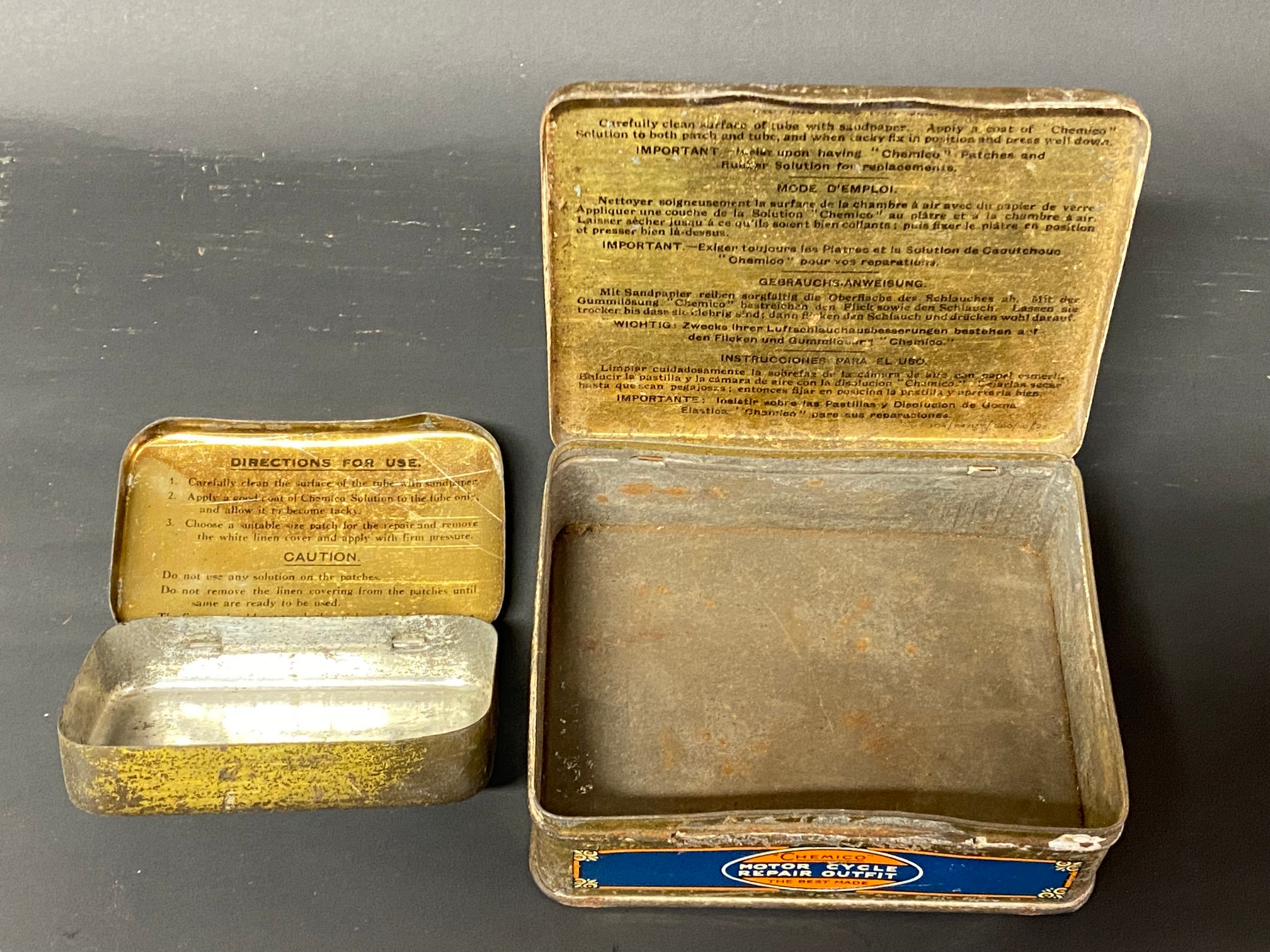 A Chemico Motor Cycle Repair Outfit tin plus a smaller tin for MM Motor Cycle Patches. - Image 3 of 3