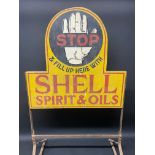 An early and rare Shell Spirit & Oils double sided wooden advertising sign on original metal