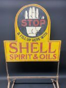 An early and rare Shell Spirit & Oils double sided wooden advertising sign on original metal