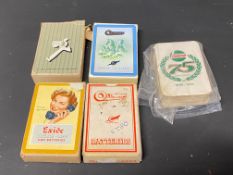 Five packs of playing cards includng Oldham and Exide.