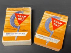 A pack of Germ Oils playing cards, appear to be still partly sealed and unused.