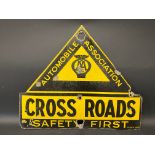 An AA Safety First 'Cross Roads' enamel sign by Franco, 26 x 22".