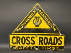 An AA Safety First 'Cross Roads' enamel sign by Franco, 26 x 22