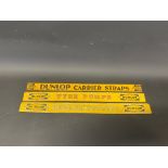 A Dunlop Carrier Straps advertising shelf strip and two later Dunlop shelf strips.