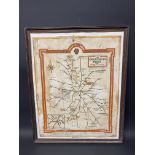 A framed and glazed AA map of various distances from The Knightsford Bridge Box, Worcestershire,