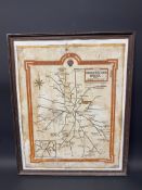 A framed and glazed AA map of various distances from The Knightsford Bridge Box, Worcestershire,