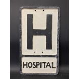A REPRODUCTION cast aluminium road sign for Hospital, by Needham of Stockport, 12 x 21".