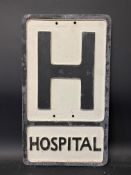 A REPRODUCTION cast aluminium road sign for Hospital, by Needham of Stockport, 12 x 21