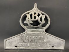 An ABC Garage Park Lines, Tottenham aluminium pediment sign, 14 1/4 x 10 1/2