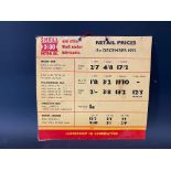 A small Shell X-100 Motor Oil retail price chart for 15th December 1955, 9 x 8 1/2".