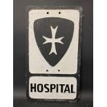 A reproduction cast aluminium road sign for Hospital, by Branco, 12 x 21".
