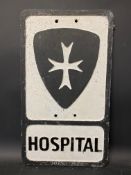 A reproduction cast aluminium road sign for Hospital, by Branco, 12 x 21".
