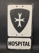 A reproduction cast aluminium road sign for Hospital, by Branco, 12 x 21