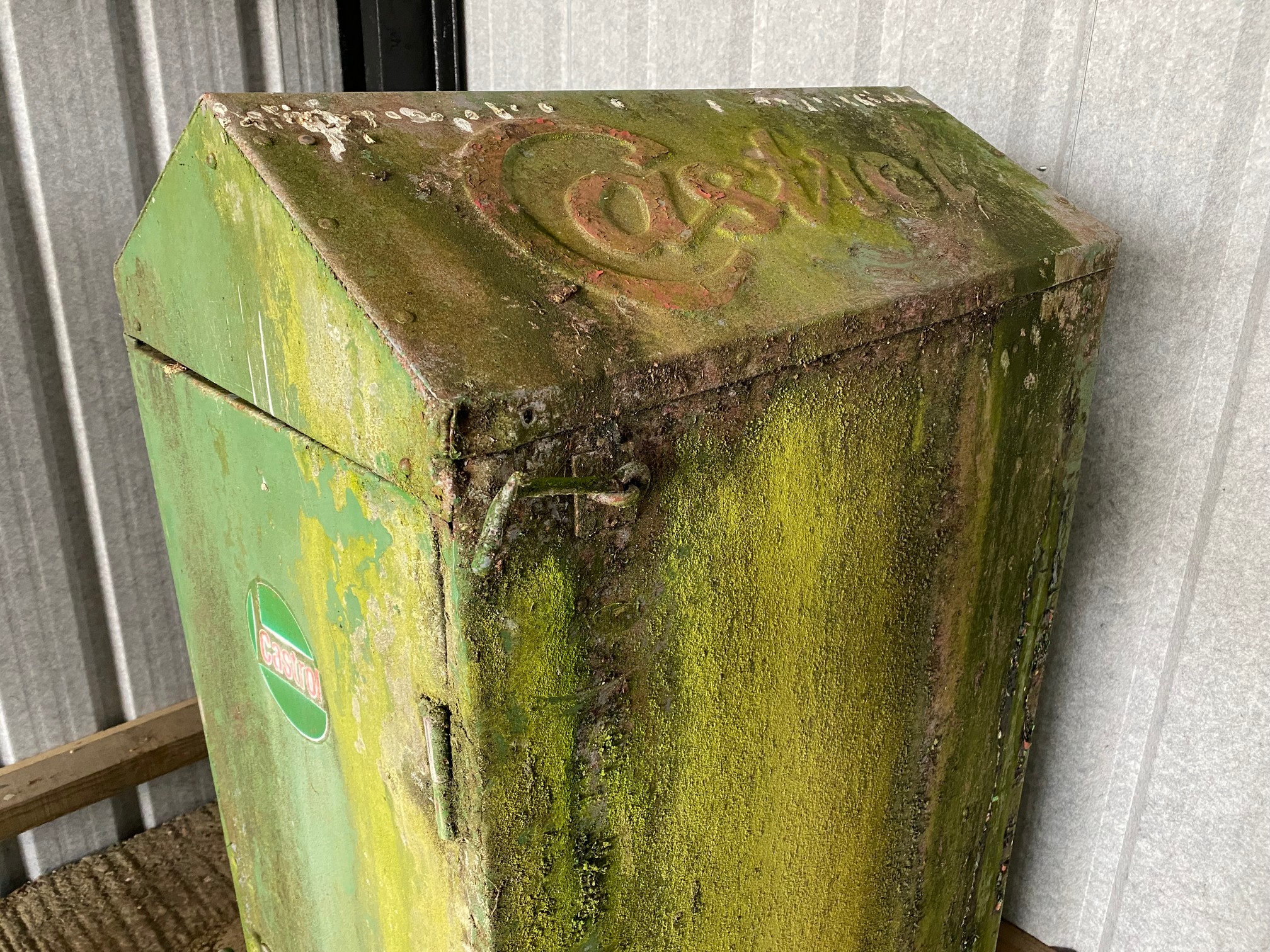 A Castrol oil drum cabinet with embossed apex roof and original decals inside. - Image 2 of 5