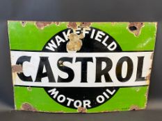 A Wakefield Castrol Motor Oil rectangular enamel sign, the scarcer green version, by Bruton of