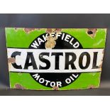 A Wakefield Castrol Motor Oil rectangular enamel sign, the scarcer green version, by Bruton of