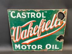 A small and early Wakefield Castrol Motor Oil double sided enamel sign, lacking hanging flange, by