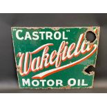 A small and early Wakefield Castrol Motor Oil double sided enamel sign, lacking hanging flange, by