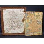 A framed and glazed AA map depicting the roads patrolled by the AA 'Summer Season 1925', 24 x 28",