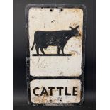 A REPRODUCTION aluminium road sign for Cattle by Brookside Eng Ltd, 12 x 21".