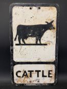 A REPRODUCTION aluminium road sign for Cattle by Brookside Eng Ltd, 12 x 21".