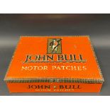A large John Bull Motor Patches counter top dispensing tin, 13" wide.