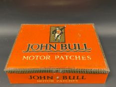 A large John Bull Motor Patches counter top dispensing tin, 13" wide.