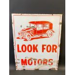 A 'Look for Motors' part pictorial enamel sign, 21 x 28".
