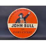 A John Bull 'for every cyclist' circular hardboard advertising sign, 23 1/4" diameter.