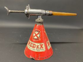 A Redex conical dispenser with raised lettering.