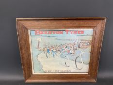 A framed and glazed older reproduction of a Beeston Tyres advertisement, 15 1/4 x13".
