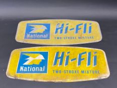 Two National Hi-Fli Two-Stroke Mixture double sided pediment advertising signs, each 15 x 7.