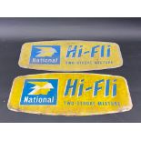 Two National Hi-Fli Two-Stroke Mixture double sided pediment advertising signs, each 15 x 7.