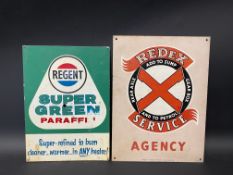 A Regent Super Green Paraffin tin advertising sign, 8 x 11" plus a Redex tin advertising sign, 9 x