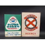 A Regent Super Green Paraffin tin advertising sign, 8 x 11" plus a Redex tin advertising sign, 9 x