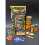 A Chemico Sticky Patches point-of-sale showcard plus various other Chemico tins and packaging.