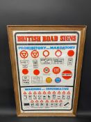 A framed and glazed poster 'British Road Signs', published by The Royal Society for the Prevention