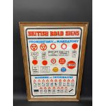 A framed and glazed poster 'British Road Signs', published by The Royal Society for the Prevention