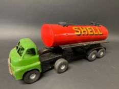 A Tri-ang Minic Toys model of an articulated petrol tanker in Shell BP livery.