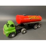 A Tri-ang Minic Toys model of an articulated petrol tanker in Shell BP livery.