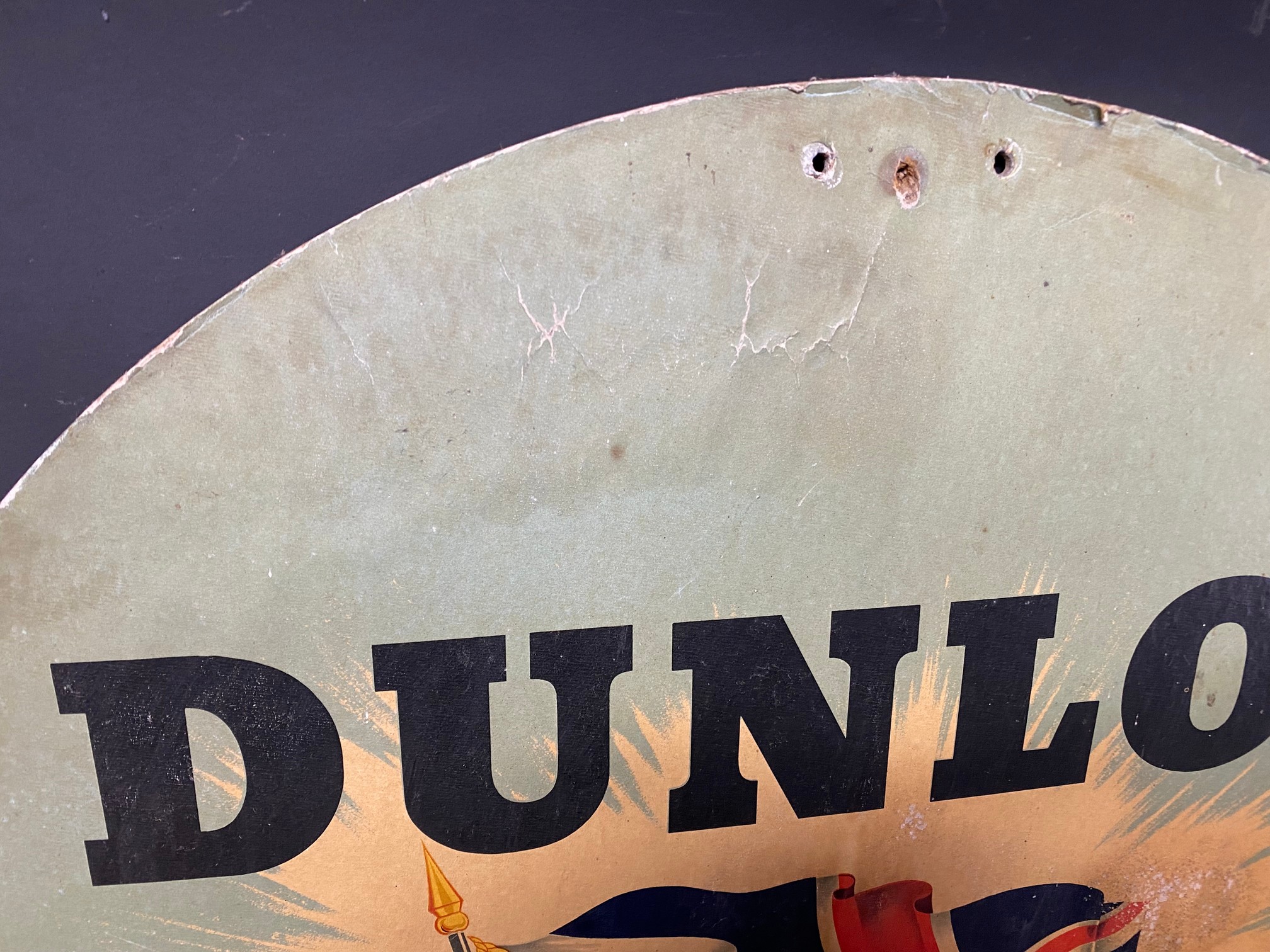A Dunlop 'As British as the flag' circular cardboard advertising sign, 24" diameter. - Image 2 of 4