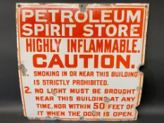 A Petroleum Spirit Store Caution enamel sign, by Bruton of Palmers Green, 24 x 24".