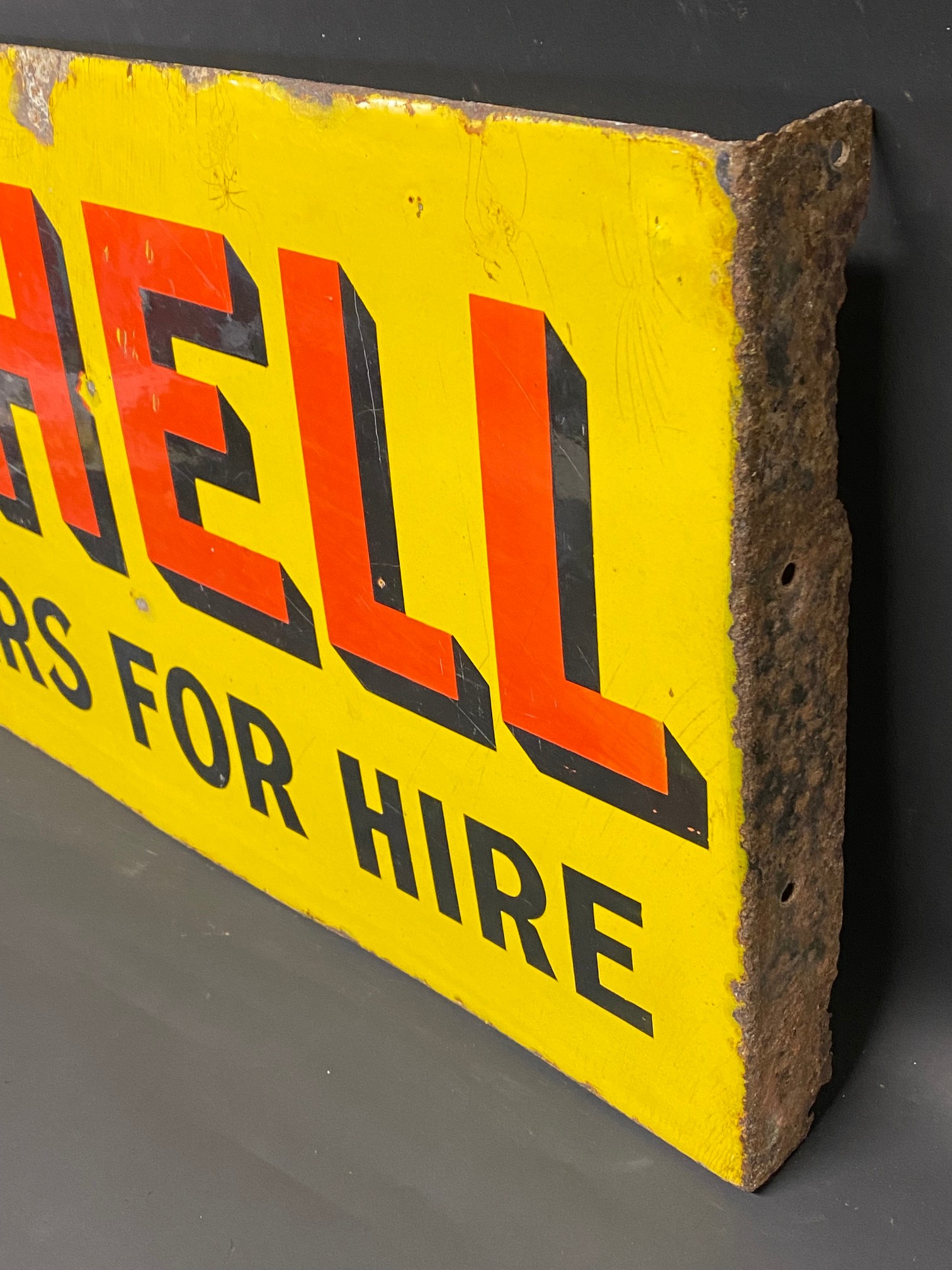 A Shell Cars For Hire double sided enamel sign with hanging flange, 24 x 15". - Image 6 of 6