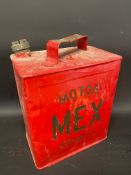 A Mex Motor Spirit two gallon petrol can with brass plate to the handle and correct brass cap.