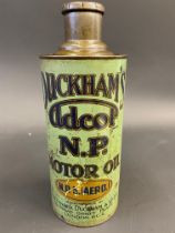 An early Duckham's Adcol N.P. Motor Oil Aero grade cylindrical quart can.