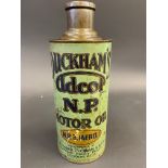 An early Duckham's Adcol N.P. Motor Oil Aero grade cylindrical quart can.
